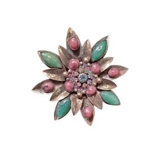 Vintage Mary DeMarco Floral Brooch 1950s 60s Silver Tone Statement